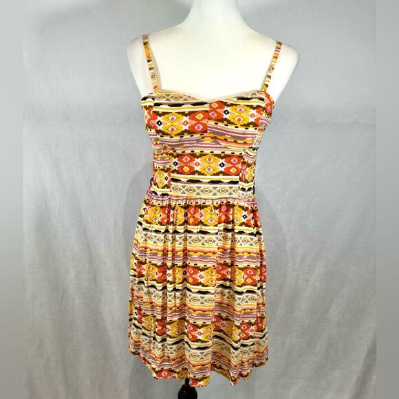Yellow tribal print corset style smocked sundress size medium - Picture 1 of 5